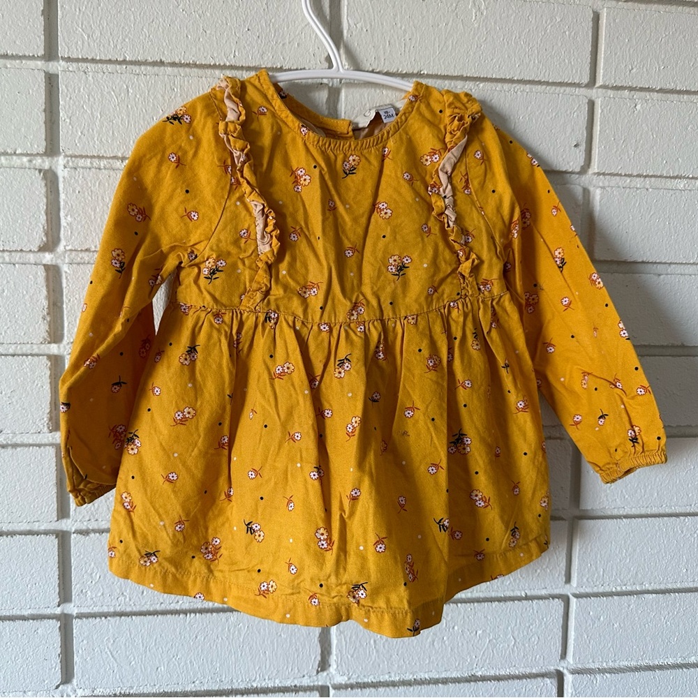 Yellow Floral Ruffle Shoulder Long Sleeve Dress